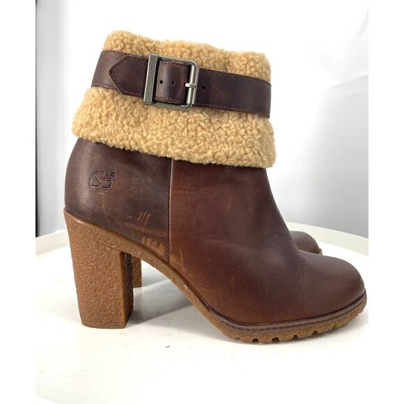 NWOB Women’s  Timberland Glancy Shearling Leather Ankle Boots Brown 8 - Picture 4 of 6